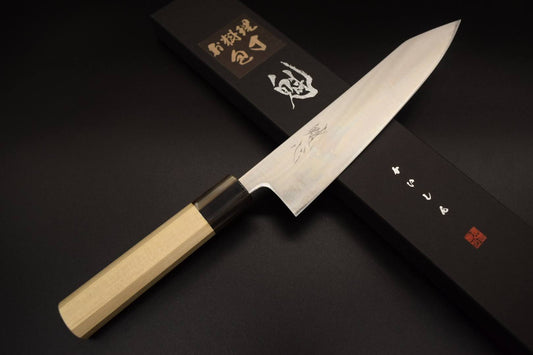 Kaishin Aogami Super Thin Kiristuke 240mm (Octagonal magnolia wood with buffalo horn - white color)