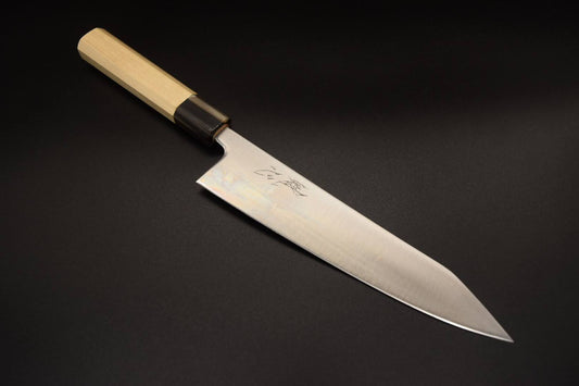 Kaishin Aogami Super Thin Kiristuke 240mm (Octagonal magnolia wood with buffalo horn - white color)