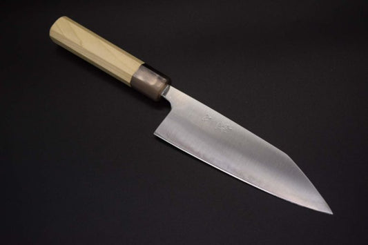 Kaishin Aogami Super Thin Santoku 165mm (Octagonal magnolia wood with buffalo horn - white color)