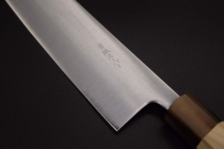 Kaishin Aogami Super Thin Kiristuke 240mm (Octagonal magnolia wood with buffalo horn - white color)