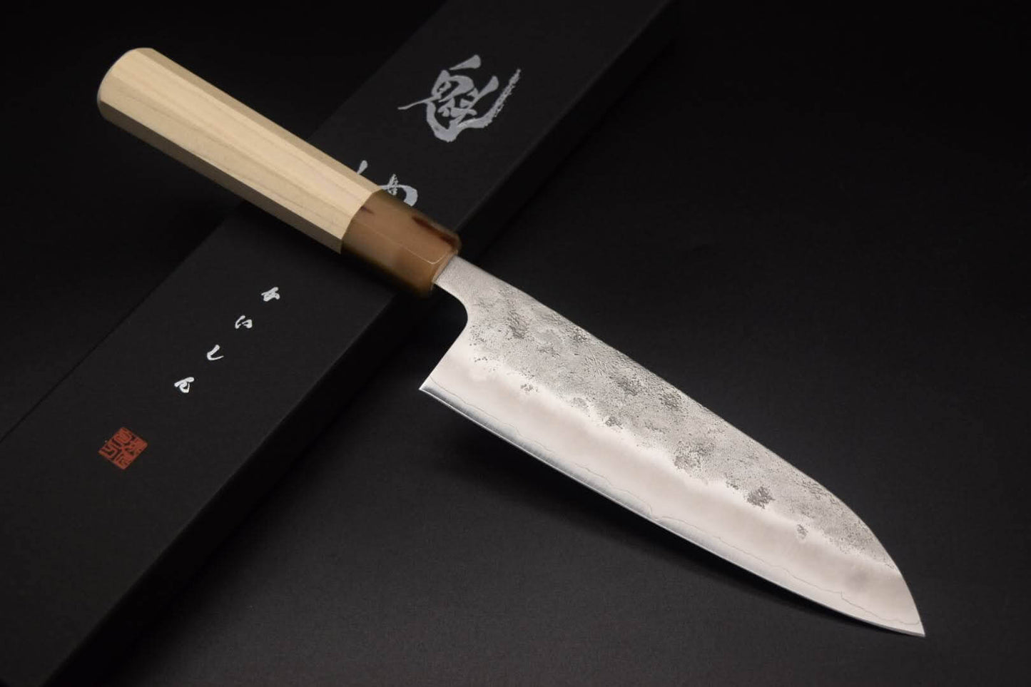 Kaishin Ginsan Nashiji Santoku 165mm (Octagonal Rosewood - Red)