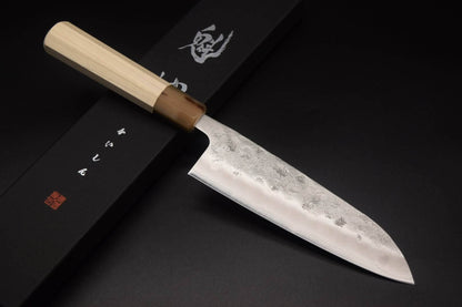 Kaishin Ginsan Nashiji Santoku 165mm (Octagonal Rosewood - Red)
