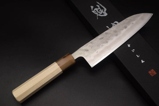Kaishin Ginsan Nashiji Santoku 165mm (Octagonal Rosewood - Red)